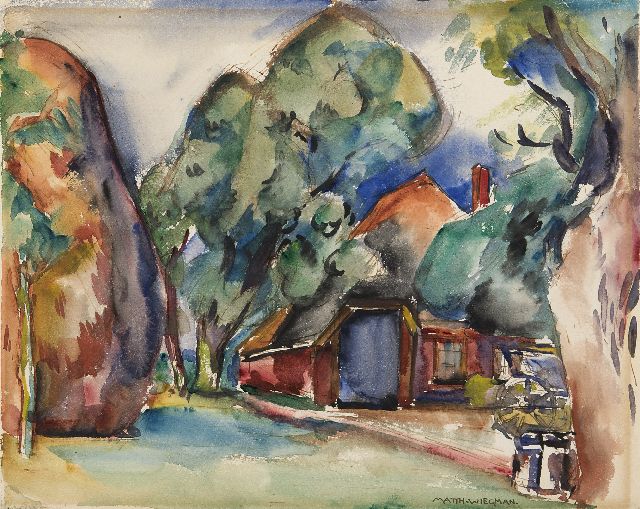 Matthieu Wiegman | Boerderij, aquarel op papier, 24,0 x 30,0 cm, gesigneerd r.o.