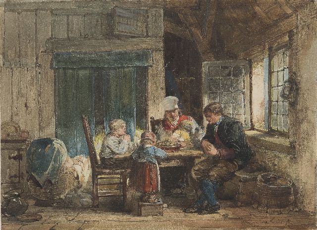 Herman ten Kate | Het gebed voor de maaltijd, Marken, aquarel op papier, 21,6 x 29,7 cm, gesigneerd r.o.