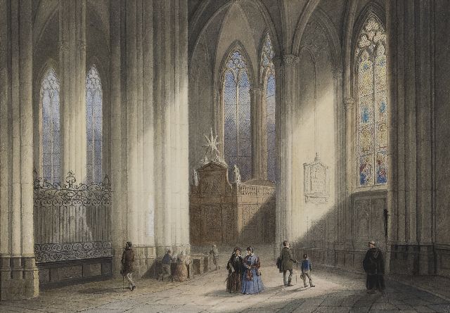 Jan Baptist Tetar van Elven | Interieur van de Dom van Keulen, aquarel op papier, 27,1 x 39,0 cm, gesigneerd verso