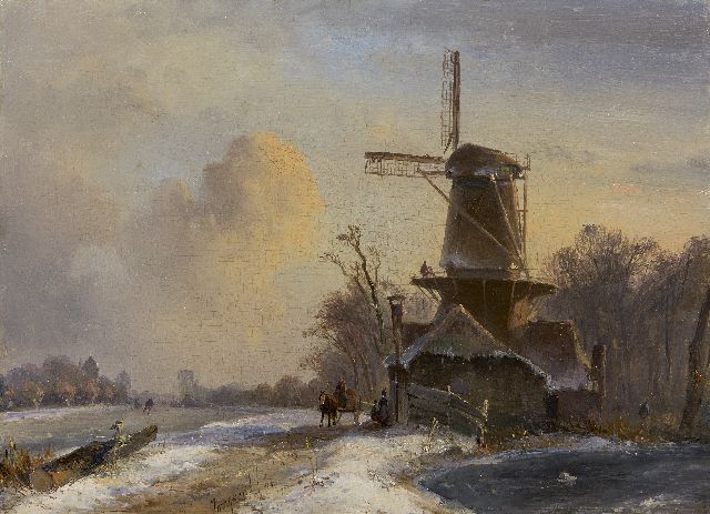Johan Barthold Jongkind | Winterlandschap met bevroren vaart, olieverf op paneel, 21,3 x 29,5 cm, gesigneerd l.v.h.m. en gedateerd '44