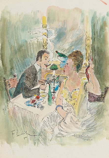 Ferdinand Lunel | Na het diner, aquarel op papier, 35,5 x 24,8 cm, gesigneerd l.o. en gedateerd 1903