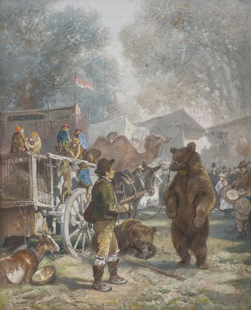 August Specht | Circus bij het slot, Stuttgart, krijt en gouache op papier, 32,6 x 26,7 cm, gesigneerd l.o.