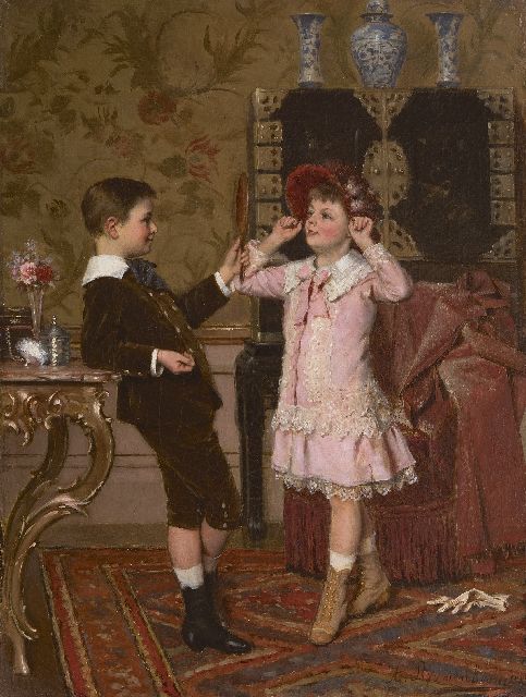 Albert Roosenboom | Het rode hoedje, olieverf op doek, 34,4 x 26,3 cm, gesigneerd r.o. en gedateerd 1883