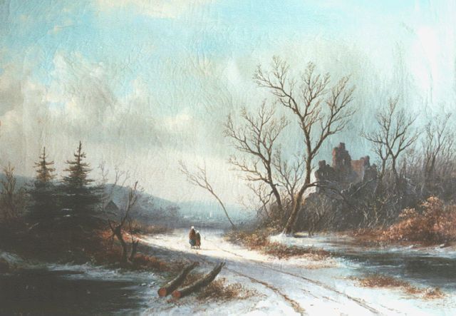 Jan Jacob Spohler | Winters bosgezicht, olieverf op doek, 35,0 x 49,5 cm, gesigneerd l.o.