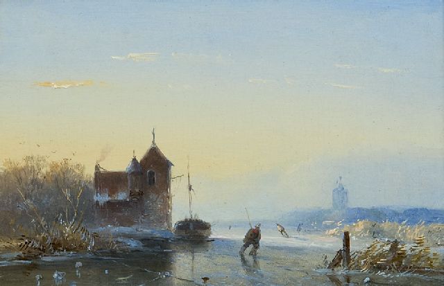 J.G. Hans | Winterlandschap met schaatsers, olieverf op paneel, 10,4 x 14,7 cm, gesigneerd l.o. met initialen