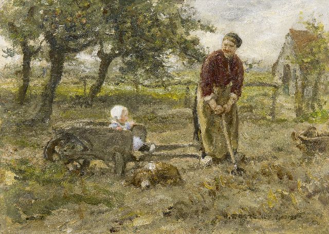 Jan Zoetelief Tromp | Aardappels rooien, olieverf op doek, 25,3 x 35,2 cm, gesigneerd r.o.