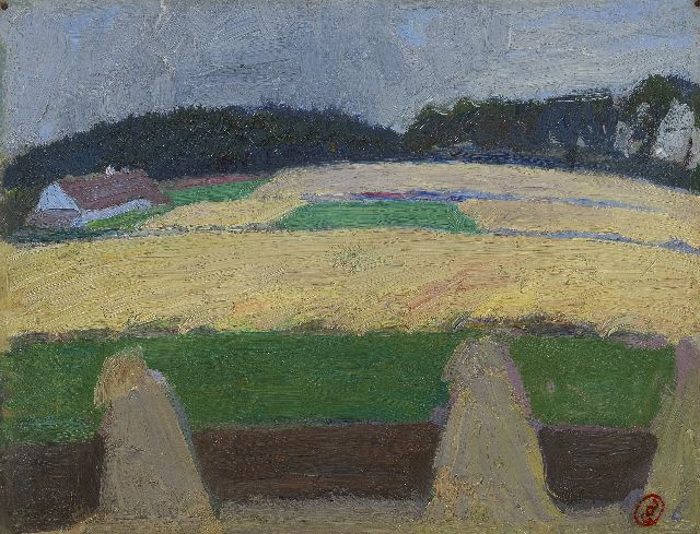 Gustave de Smet | Het rijpe koren, olieverf op schildersboard, 26,7 x 34,7 cm, gesigneerd r.o. met monogram