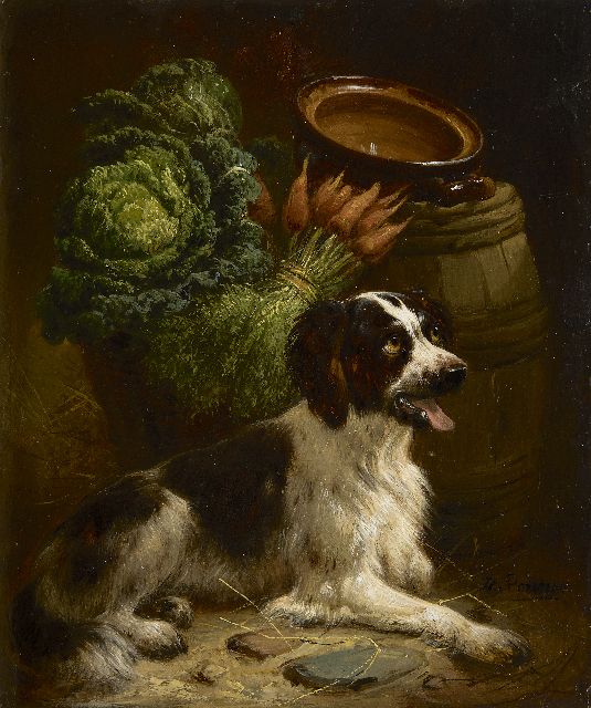 Henriette Ronner-Knip | De jonge setter, olieverf op paneel, 18,8 x 15,8 cm, gesigneerd r.o.