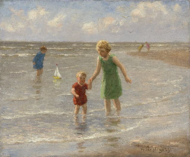 Henri Heijligers | Pootje baden, olieverf op doek, 38,1 x 46,0 cm, gesigneerd r.o.