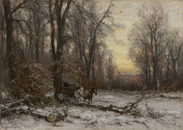 Louis Apol | Bosgezicht met paardenkar, olieverf op doek, 50,4 x 70,5 cm, gesigneerd l.o. en gedateerd 1927