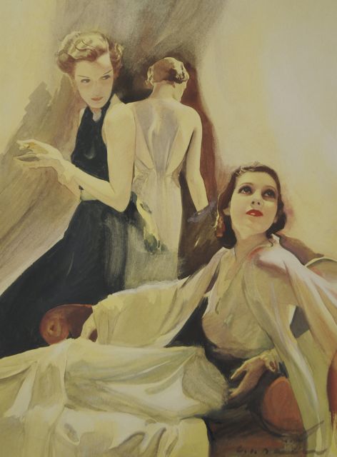 Carl Bauer | Drie vrouwen, aquarel op papier, 35,8 x 26,7 cm, gesigneerd r.o. en te dateren ca. 1938