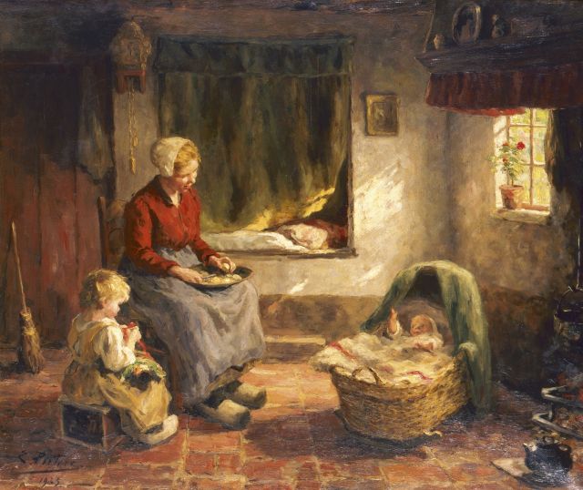Evert Pieters | 't Zonnetje in huis, olieverf op doek, 78,2 x 92,3 cm, gesigneerd l.o. en gedateerd 1923