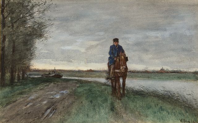 Mauve A.  | Langs het jaagpad, aquarel op papier 25,5 x 40,9 cm, gesigneerd r.o. en gedateerd '74