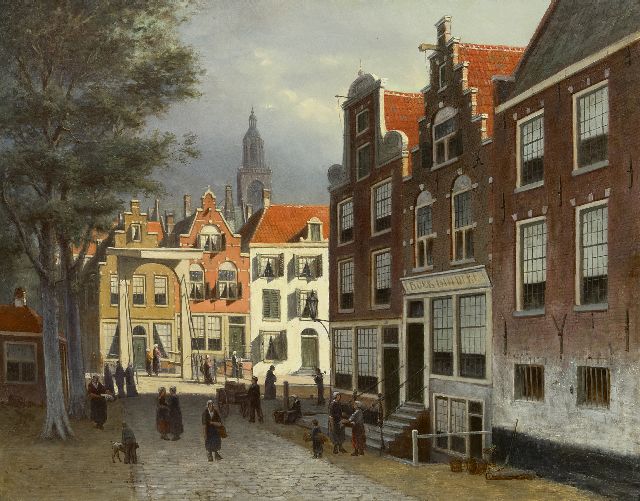 Hulk sr. J.F.  | Stadsgezicht met figuren, olieverf op doek 66,7 x 82,5 cm