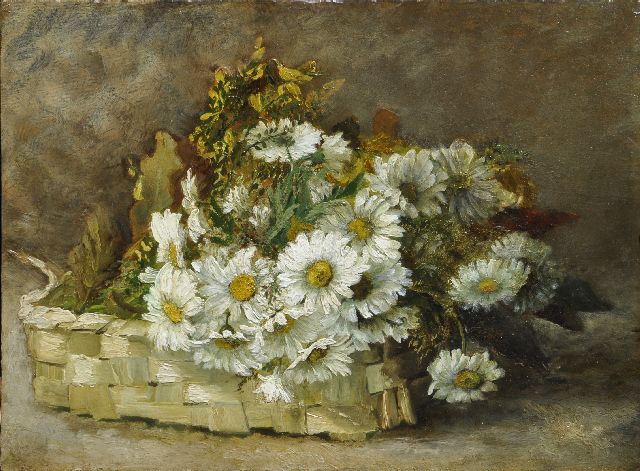 Onbekend | Margrieten in een mand, olieverf op paneel, 28,0 x 38,1 cm, begin 20ste eeuw