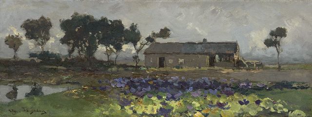 Willem Weissenbruch | Landschap met koolveld, olieverf op doek, 21,5 x 56,4 cm, gesigneerd l.o.