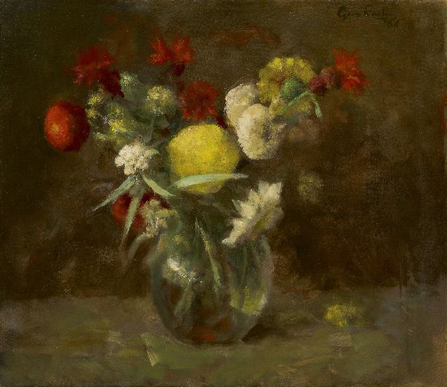 Georg Rueter | Bloemen in glazen vaas, olieverf op doek, 39,8 x 45,0 cm, gesigneerd r.b. en gedateerd '66, zonder lijst