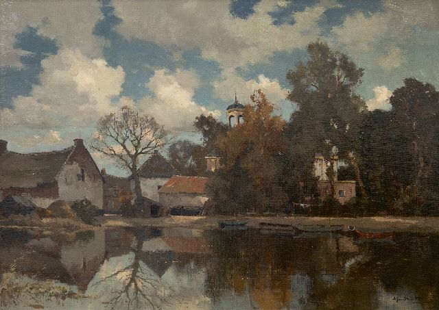 Driesten A.J. van | Dorp aan het water, olieverf op doek 50,5 x 70,0 cm, gesigneerd r.o.