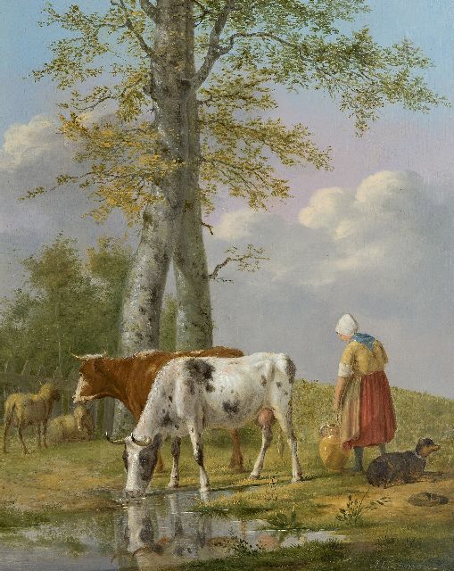 Anthony Oberman | Melktijd, olieverf op paneel, 37,5 x 30,3 cm, gesigneerd r.o.