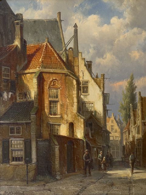 Willem Koekkoek | Straatje achter de kerk, olieverf op paneel, 38,3 x 29,5 cm, gesigneerd l.o.