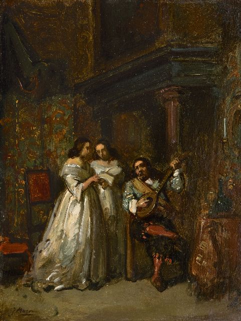 Jacob Maris | Romance, olieverf op papier op paneel, 30,3 x 23,1 cm, gesigneerd l.o. en te dateren ca. 1854-1855