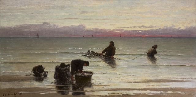 Hendrik Willem Mesdag | Garnalenvissers, olieverf op doek, 90,8 x 180,5 cm, gesigneerd l.o. en gedateerd 1873