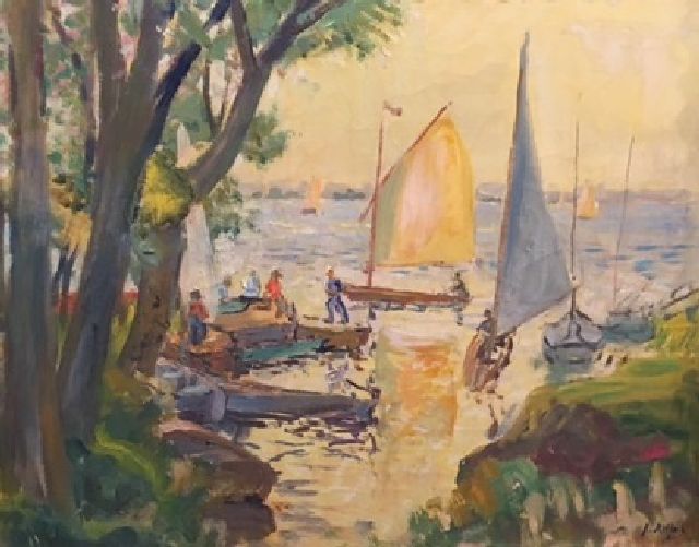 Jan Altink | Aan het Paterswoldse meer, wasverf op doek, 52,3 x 65,0 cm, gesigneerd r.o. en gedateerd '41