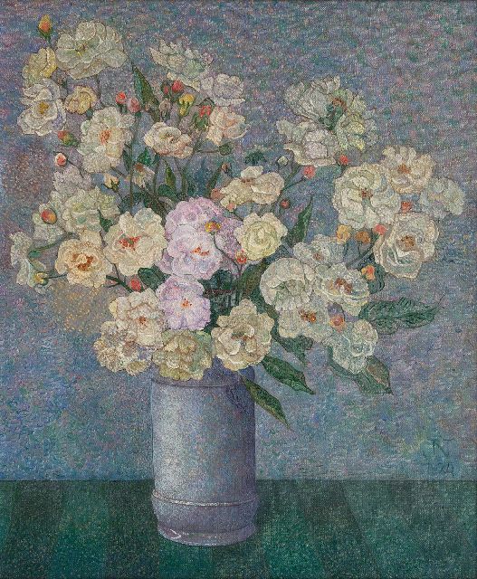 Jakob Nieweg | Bloemstilleven, olieverf op doek, 60,5 x 50,6 cm, gesigneerd r.o. met monogram en gedateerd 1924