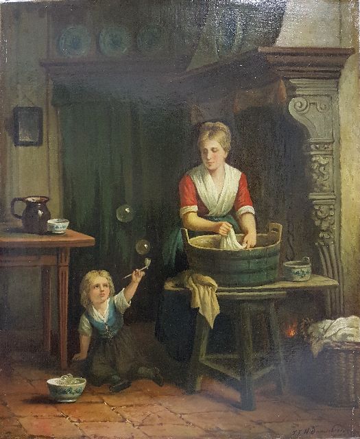 Jan Damschreuder | Bellen blazen, olieverf op doek, 43,6 x 35,7 cm, gesigneerd r.o.