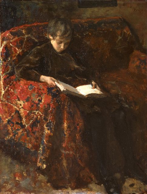 Hein Kever | Lezende jongen, olieverf op doek, 53,8 x 44,6 cm, gesigneerd r.b.
