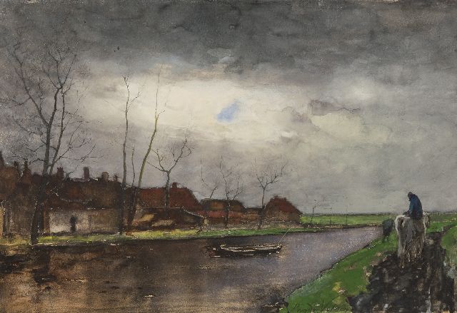 Petrus van der Velden | Langs het jaagpad, aquarel op papier, 36,3 x 53,2 cm, gesigneerd r.o.