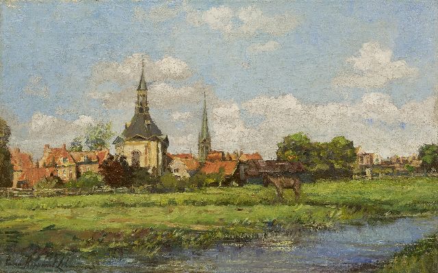 Anna Lehmann | Gezicht op Leidschendam met de Dorpskerk, olieverf op doek, 30,0 x 46,0 cm, gesigneerd l.o.