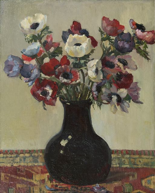 Piet Groen | Anemonen, olieverf op doek op paneel, 51,0 x 41,0 cm, gesigneerd r.o.