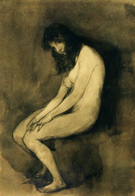 Hobbe Smith | Zittend naakt, inkt op papier, 38,5 x 26,5 cm, gesigneerd r.o.