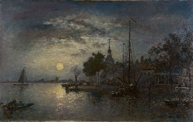 Johan Barthold Jongkind | Clair de Lune, Dordrecht, olieverf op doek, 40,3 x 65,6 cm, gesigneerd r.o. en gedateerd 1872