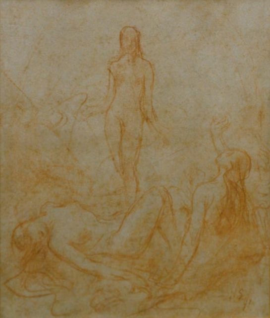 Hobbe Smith | Drie nimfen, krijt op papier, 25,5 x 22,5 cm, gesigneerd r.o. mon en gedateerd '41