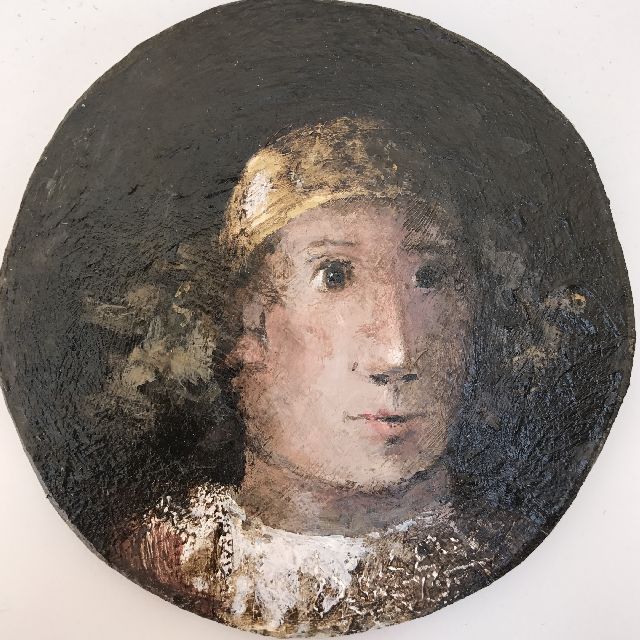 Evert van Hemert | Zelfportretje, acryl op board, 10,2 x 10,2 cm, gesigneerd verso en verso gedateerd 2011