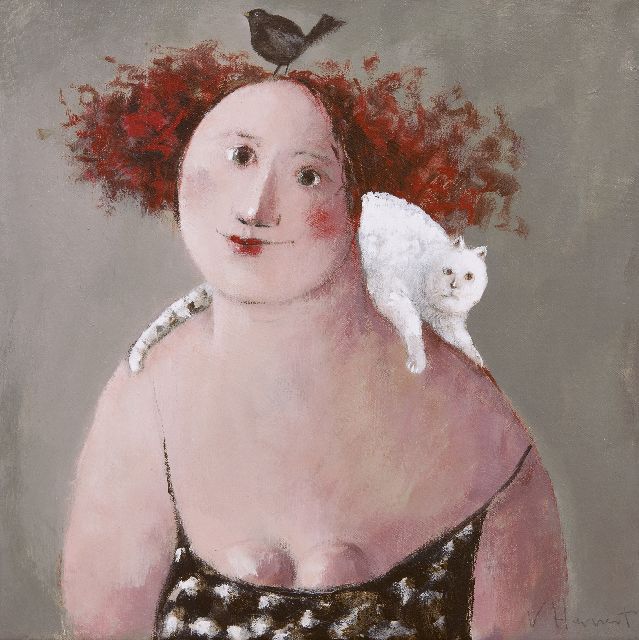 Evert van Hemert | Friends, acryl op doek, 40,0 x 40,0 cm, gesigneerd r.o. en verso
