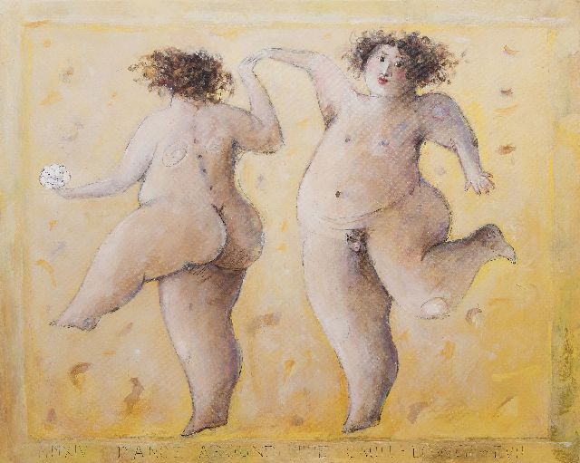 Evert van Hemert | Dance around the cauliflower, acryl op doek, 80,0 x 100,8 cm, gesigneerd r.o. met initialen en gedateerd MMXIV