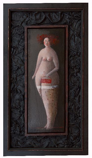 Evert van Hemert | White stockings, black bras, acryl op doek, 124,2 x 69,8 cm, gesigneerd r.o. en gedateerd 2011