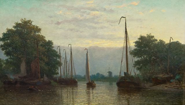 Coen Greive | Kleine scheepsreparatiewerf buiten de stad, bij schemering, olieverf op paneel, 25,5 x 42,5 cm, gesigneerd r.o.