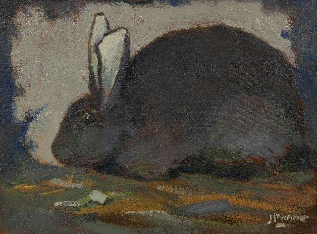 Jentinus Ponne | Konijn, olieverf op doek, 30,2 x 40,2 cm, gesigneerd r.o.