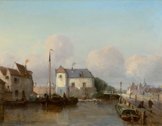Johannes Bosboom | Hollandse binnenhaven, olieverf op paneel, 24,8 x 31,7 cm, gesigneerd l.o. en gedateerd 1835