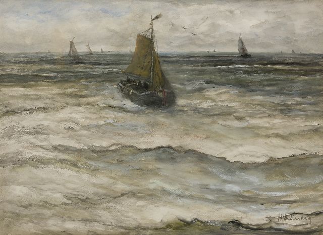 Hendrik Willem Mesdag | Binnenkomende bom, aquarel op papier, 53,0 x 73,5 cm, gesigneerd r.o.
