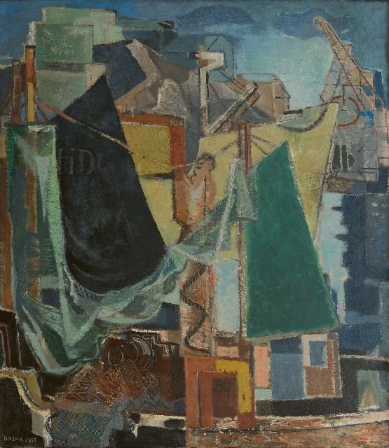 Wim Bosma | Havengezicht, olieverf op doek, 109,8 x 95,2 cm, gesigneerd l.o. en gedateerd 1955
