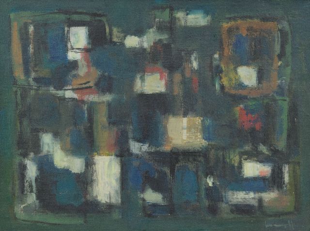 Joop Kropff | Compositie, olieverf op doek, 30,7 x 40,3 cm, gesigneerd r.o.