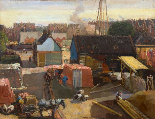 Piet Groen | Bouwplaats in Rotterdam, olieverf op doek, 99,5 x 128,8 cm, gesigneerd m.o.