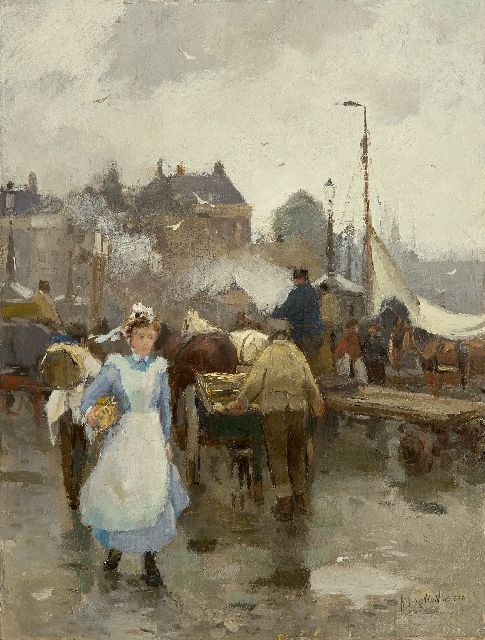 August van Voorden | Rotterdams dienstmeisje, olieverf op doek, 47,0 x 35,9 cm, gesigneerd r.o.
