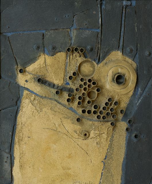 Jaap Wagemaker | Le morceau de cuivre, gemengde techniek op board, 60,2 x 49,9 cm, gesigneerd l.o., m.o. en verso en verso gedateerd '62