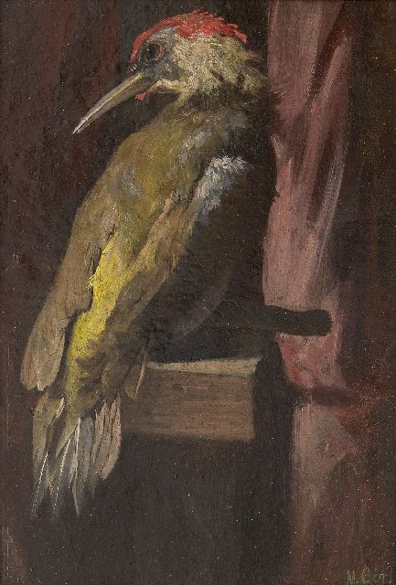 Görlich M.  | Groene specht, olieverf op papier op board 26,9 x 18,3 cm, gesigneerd r.o.